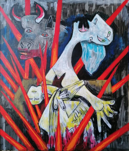 Frihed for Ukraine (2024). 50cm x 60cm. Frit efter Pablo Picasso, Guernica (1937).