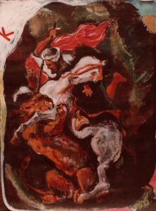 Kunst med stort K (1987). 120cm x 90cm. Frit efter Eugéne Delacroix.