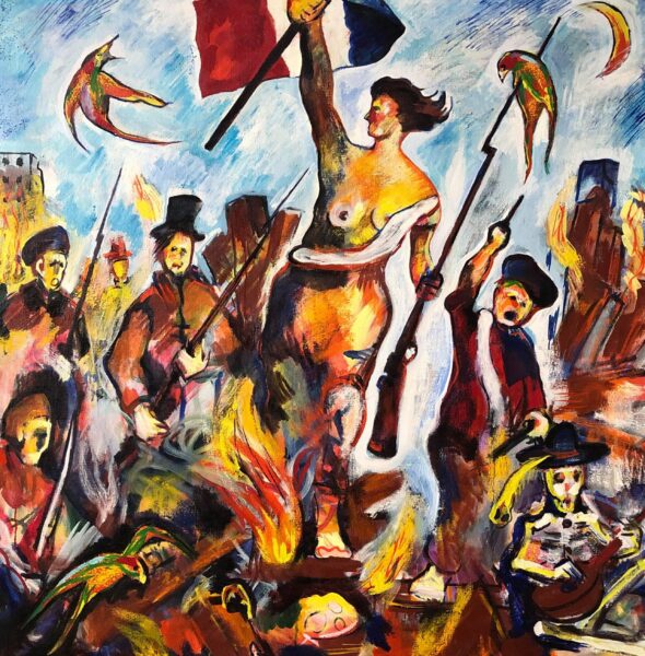 Parafrase efter Eugéne Delacroix, Friheden fører folket (1992). 100cm x100cm.