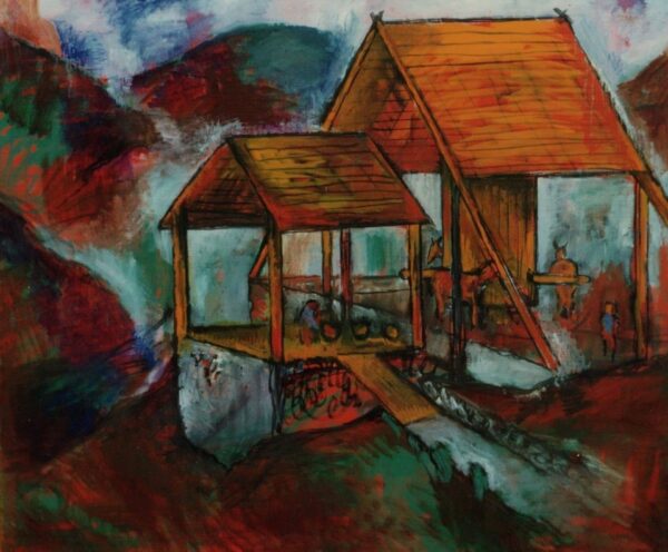 Svensk minedrift. Hejseværk, midten af 1500-tallet (1991). 90cm x 60cm.